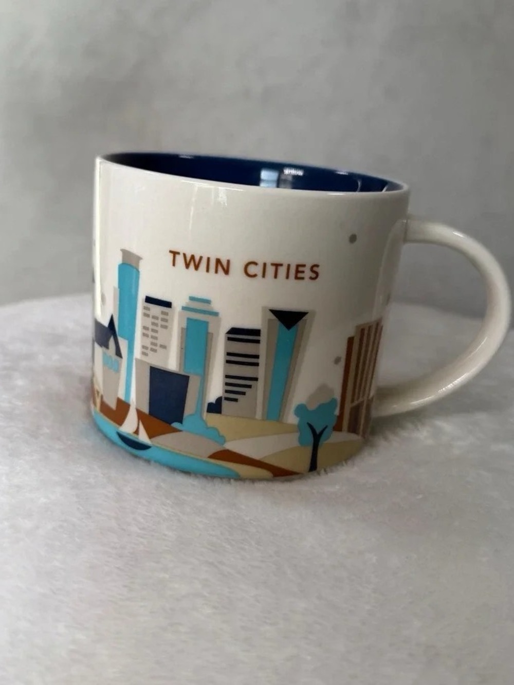 Twin Cities Skyline Mug - Blue & White Ceramic